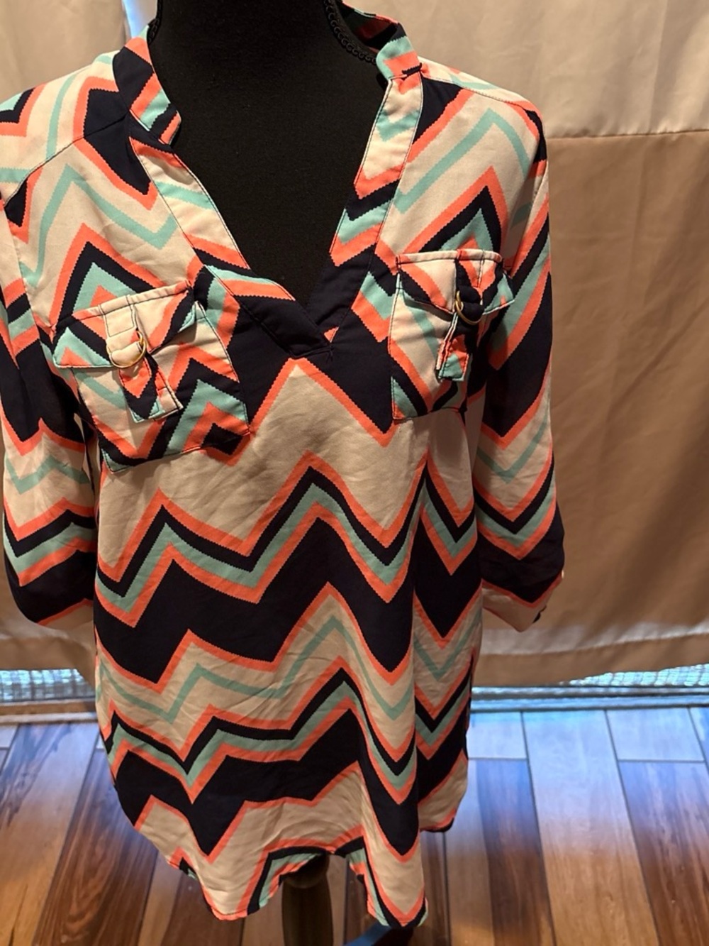 Rue21 Chevron V-Neck Tunic Top - Coral, Navy, Mint, Cream
